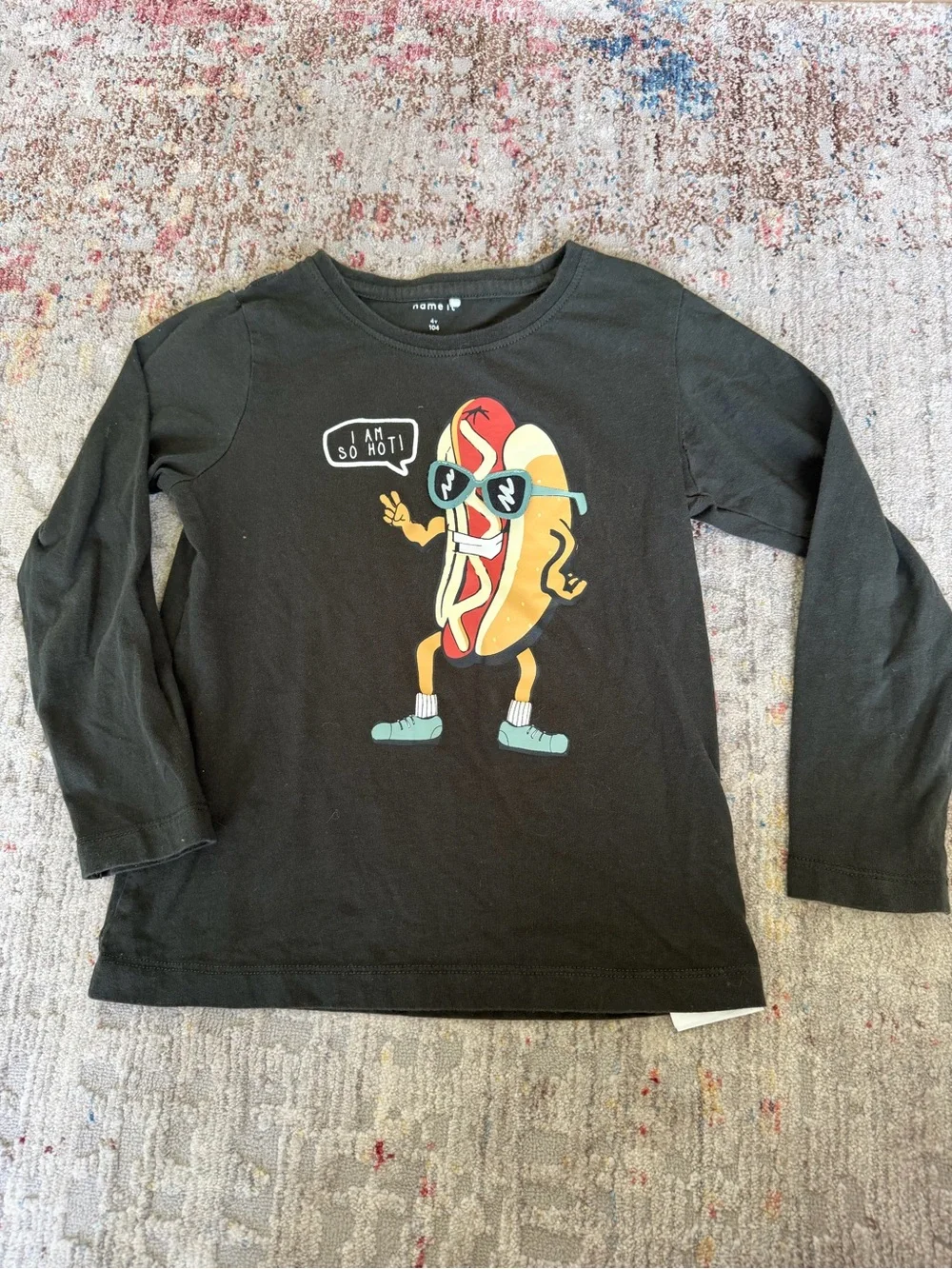 Name It Boys Long Sleeve Hot Dog Graphic Tee Size 4Y
